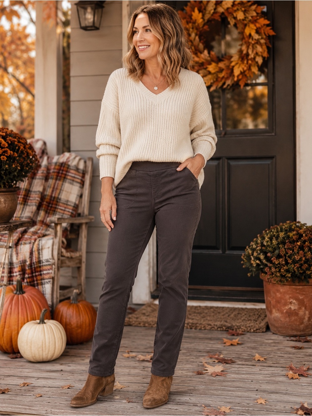 Westbound Size 16R Chocolate Brown Pull On Straight Leg Stretch Pants